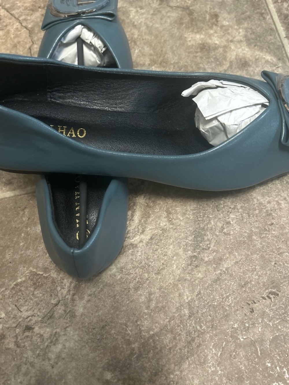SHEIN Slate Blue Leatherette Ballet Flats with Decorative Buckle